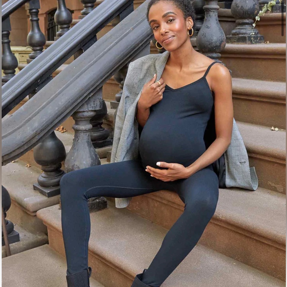 HATCH RIBBED Black Maternity Jumpsuit, body rib unitard Small